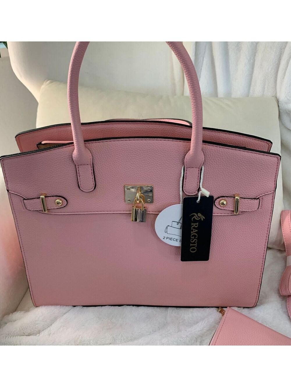 Ragsto Pink 2-Piece Handbag Set with Wallet and Strap